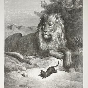 Dore, Fables, Lion and Rat, Hare and Frogs, Print, Bookplate, Art~ 240706-WH 290